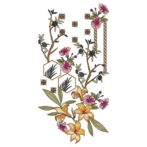 Elegant Floral Neckline Embroidery Design with Geometric Hexagon Pattern