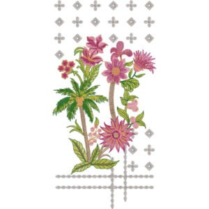 Elegant Tropical Floral Neckline Embroidery Design with Geometric Pattern