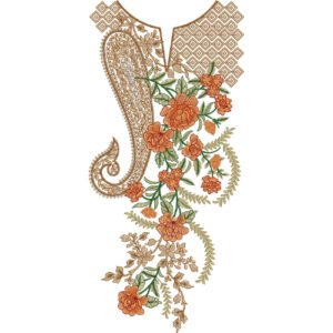 Elegant Floral Neckline Embroidery Design with Paisley Ornamental Pattern