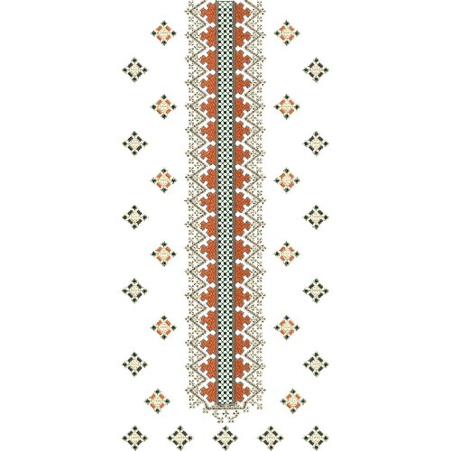 Traditional Geometric Long Neckline Embroidery Design with Ethnic Diamond Motifs