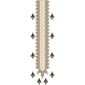 Elegant Geometric Long Neckline Embroidery Design with Scalloped Borders and Ornamental Motifs