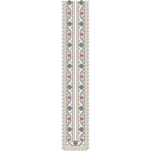 Elegant Floral Border Long Neckline Embroidery Design with Paisley Vine Motifs