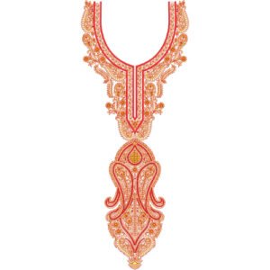 Traditional Paisley U-Shaped Neckline Embroidery Design with Ornamental Floral Detailing