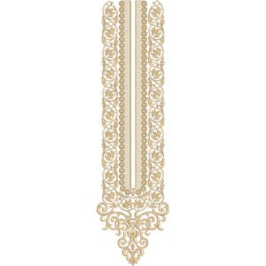 Elegant Ornamental Long Neckline Embroidery Design with Floral Scrollwork Borders