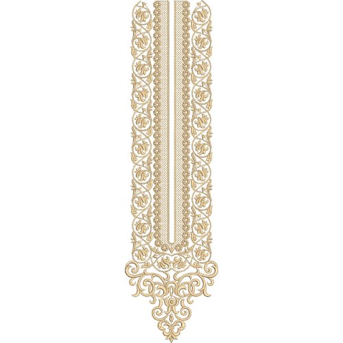 Elegant Ornamental Long Neckline Embroidery Design with Floral Scrollwork Borders