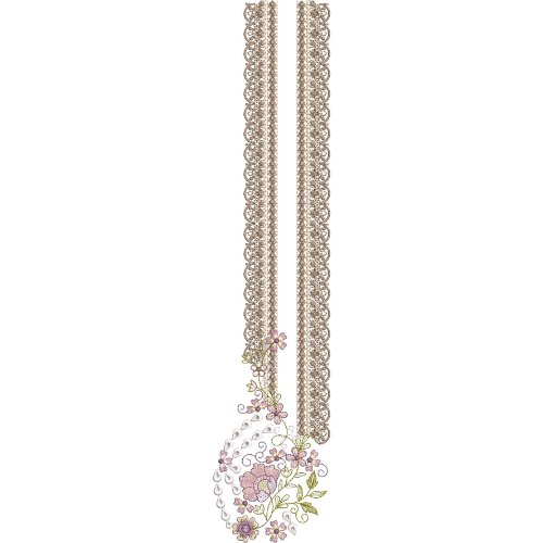 Elegant Floral Lace Long Neckline Embroidery Design with Scalloped Borders