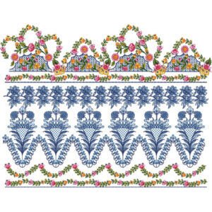 Multilayer Floral Ornamental Lace Embroidery Border Design