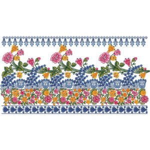 Vibrant Floral Garden Lace Embroidery Border Design