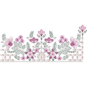 Floral Lace Embroidery Border Design with Delicate Blossom Motifs and Decorative Leaf Pattern