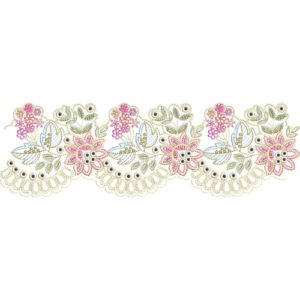 Floral Lace Embroidery Border Design with Decorative Petals and Scalloped Lace Pattern