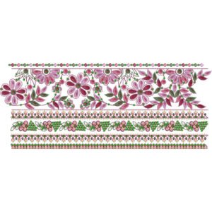 Floral Lace Embroidery Border Design with Decorative Flower Motifs and Multi-Layer Lace Pattern