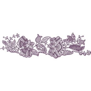 Floral Lace Embroidery Border Design with Vintage Botanical Motifs and Decorative Openwork Pattern