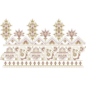 Ornamental Lace Embroidery Border Design with Geometric Patterns and Floral Motifs