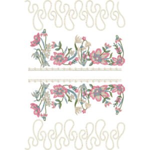Floral Lace Embroidery Border Design with Flowing Vine Motifs and Decorative Loop Pattern