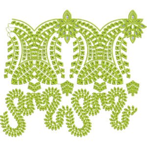 Geometric Lace Embroidery Border Design with Leaf Motifs and Ornamental Openwork Pattern