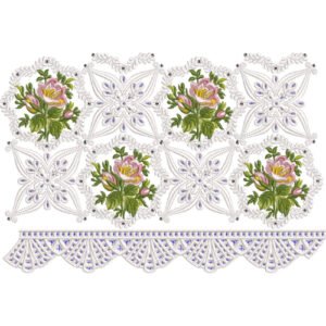 Floral Lace Embroidery Border Design with Cutwork Motifs and Decorative Scalloped Lace Pattern