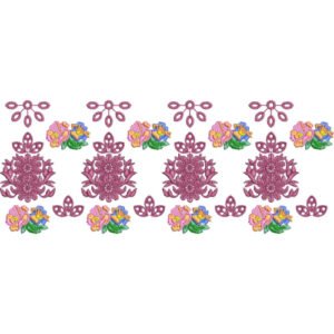 Floral Lace Embroidery Border Design with Decorative Motifs and Colorful Blossom Accents