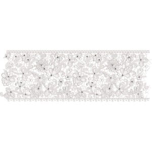 Floral Lace Embroidery Border Design with Butterfly Motifs and Intricate Ornamental Lace Pattern
