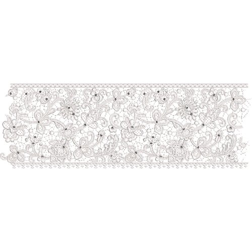 Floral Lace Embroidery Border Design with Butterfly Motifs and Intricate Ornamental Lace Pattern