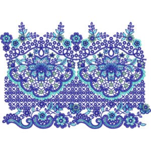 Floral Lace Embroidery Border Design with Ornamental Medallions and Decorative Openwork Pattern