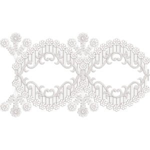 Ornamental Lace Embroidery Border Design with Floral Medallions and Decorative Openwork Pattern