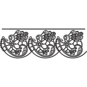 Floral Lace Embroidery Border Design with Scalloped Lace Pattern and Ornamental Openwork Motifs