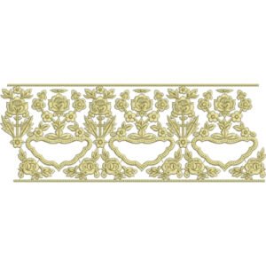 Vintage Floral Lace Embroidery Border Design with Ornamental Rose Motifs and Openwork Lace Pattern