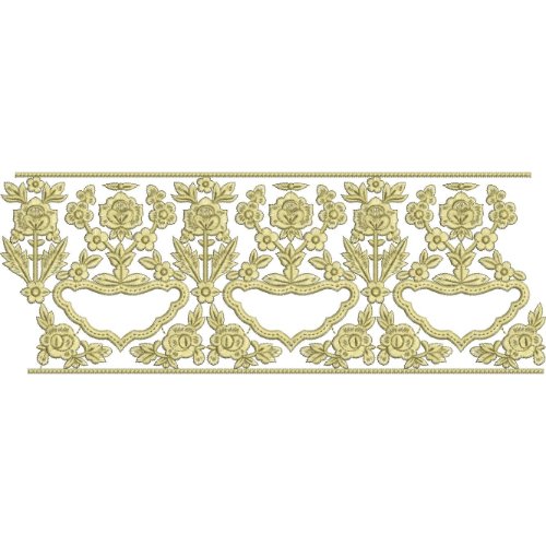 Vintage Floral Lace Embroidery Border Design with Ornamental Rose Motifs and Openwork Lace Pattern