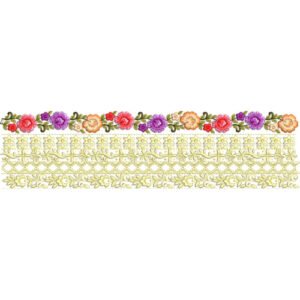 Floral Lace Embroidery Border Design with Colorful Flower Motifs and Decorative Lace Pattern