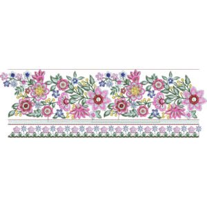 Floral Lace Embroidery Border Design with Wildflower Motifs and Decorative Botanical Pattern