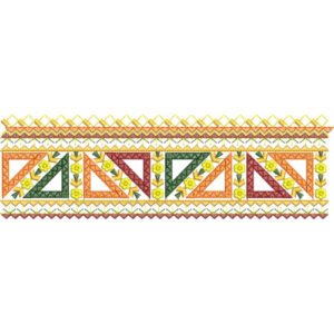 Geometric Lace Embroidery Border Design with Floral Accents and Decorative Tribal Pattern