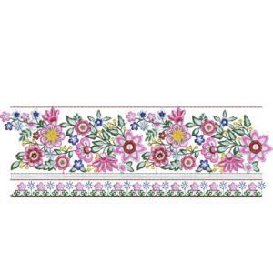 Floral Lace Embroidery Border Design with Wildflower Motifs and Decorative Botanical Pattern