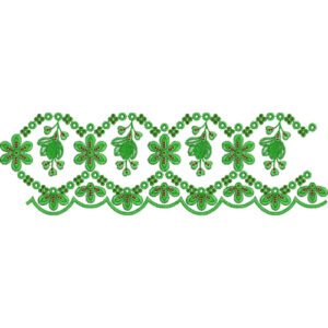 Floral Lace Embroidery Border Design with Scalloped Lace Pattern and Decorative Leaf Motifs