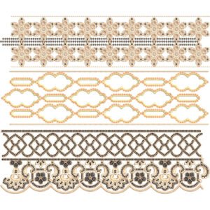 Ornamental Lace Embroidery Border Design Set with Floral Motifs, Scalloped Edges and Decorative Openwork Patterns
