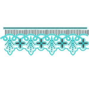 Scalloped Lace Embroidery Border Design with Ornamental Floral Motifs and Decorative Openwork Pattern