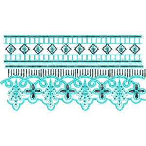 Lace Embroidery Border Design Set with Scalloped Lace Pattern and Geometric Decorative Bands