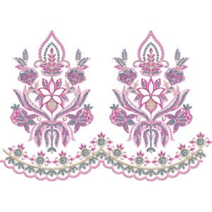 Floral Lace Embroidery Border Design with Ornamental Motifs and Scalloped Lace Pattern