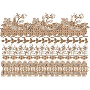Vintage Lace Embroidery Border Design Set with Floral Motifs and Ornamental Openwork Patterns
