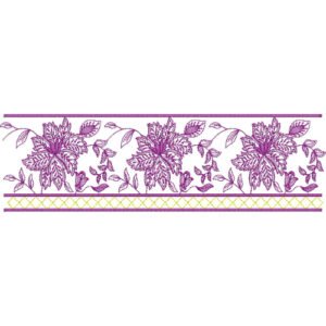 Floral Lace Embroidery Border Design with Botanical Motifs and Decorative Vine Pattern