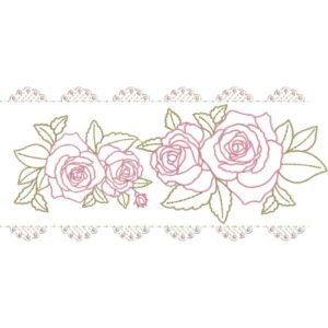 Rose Floral Lace Embroidery Border Design with Decorative Scalloped Lace Pattern