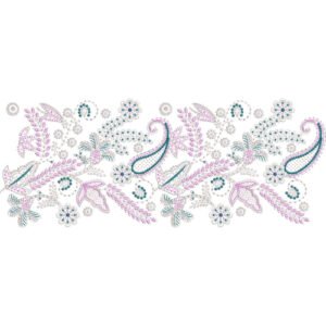 Paisley Floral Lace Embroidery Border Design with Decorative Botanical Motifs and Ornamental Lace Pattern