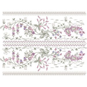 Floral Lace Embroidery Border Design with Botanical Vine Motifs and Decorative Lace Pattern