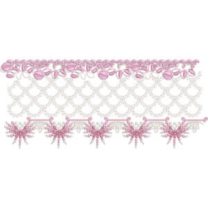 Floral Lace Embroidery Border Design with Decorative Openwork Pattern and Scalloped Lace Edge