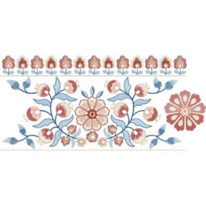 Floral Lace Embroidery Border Design with Folk Art Flower Motifs and Decorative Botanical Pattern