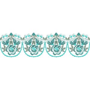 Rose Floral Lace Embroidery Border Design with Scalloped Lace Pattern and Decorative Botanical Motifs