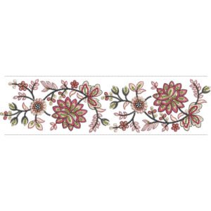 Floral Lace Embroidery Border Design with Decorative Vine Motifs and Elegant Blossom Pattern
