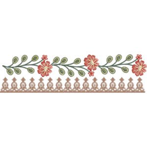 Floral Lace Embroidery Border Design with Decorative Vine Motifs and Ornamental Lace Trim