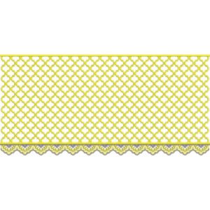 Geometric Lace Embroidery Border Design with Lattice Pattern and Scalloped Lace Edge