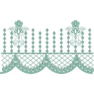 Floral Lace Embroidery Border Design with Scalloped Lace Pattern and Decorative Geometric Motifs