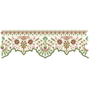 Floral Lace Embroidery Border Design with Scalloped Lace Edge and Ornamental Folk Art Motifs
